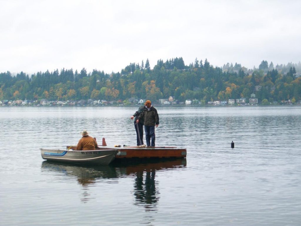 people on floating dock